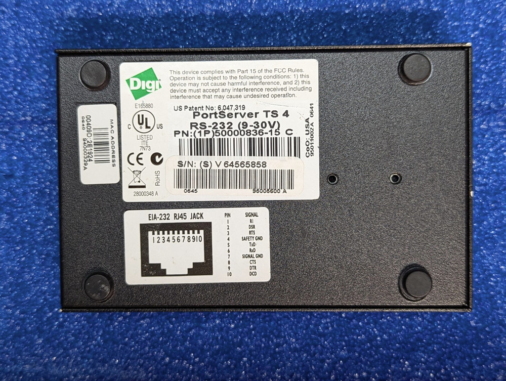 Digi PortServer TS 4 Device Server - 4 x RJ-45 w/Quick Start Guide/Software CD