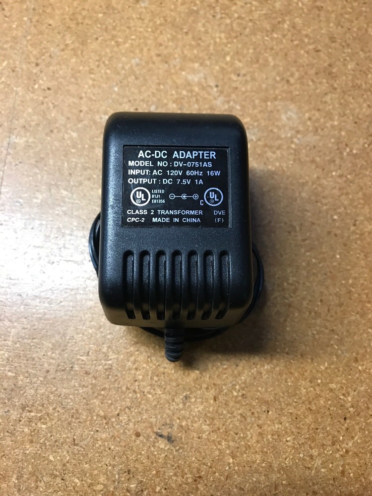 AC-DC Adapter DV-0751AS 16W 7.5V 1A Tested Working