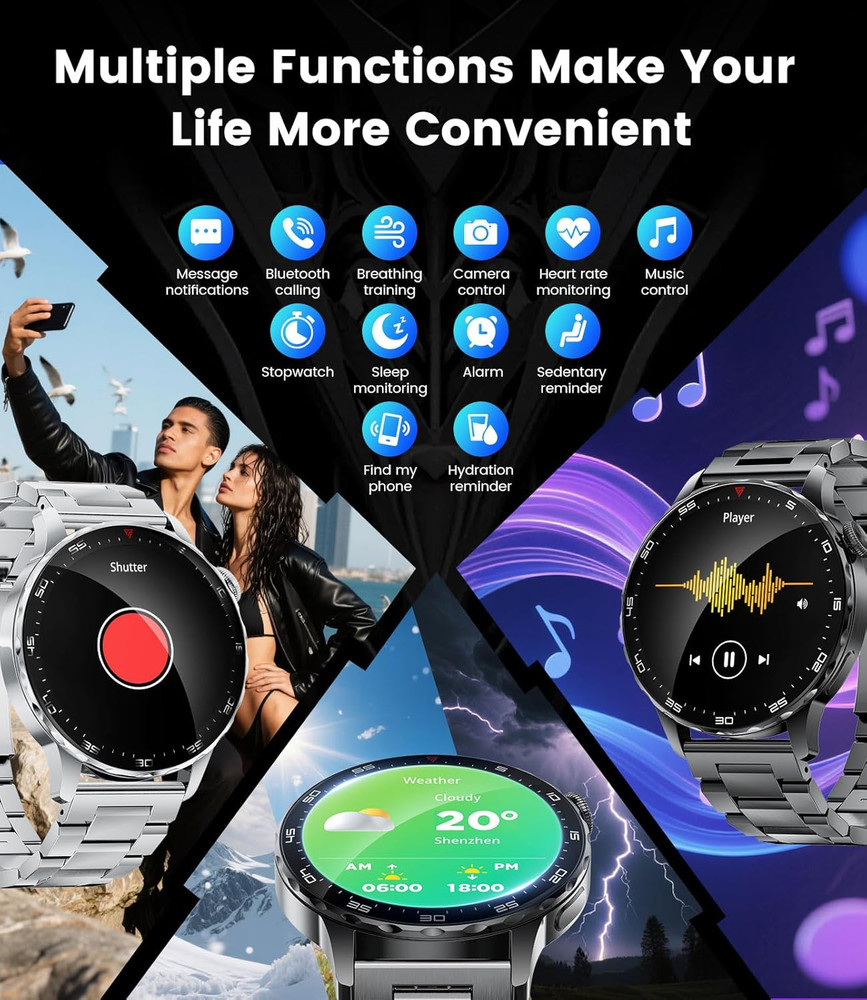 Smartwatch for Men with Compatible Android Ios,1.43" AMOLED Display Screen Bluet