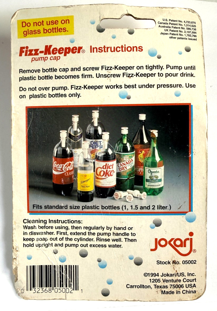 Jokari Fizz Keeper Pump Cap for 2 Litre Bottles - Keeps Drinks Fizzy - VTG 1994