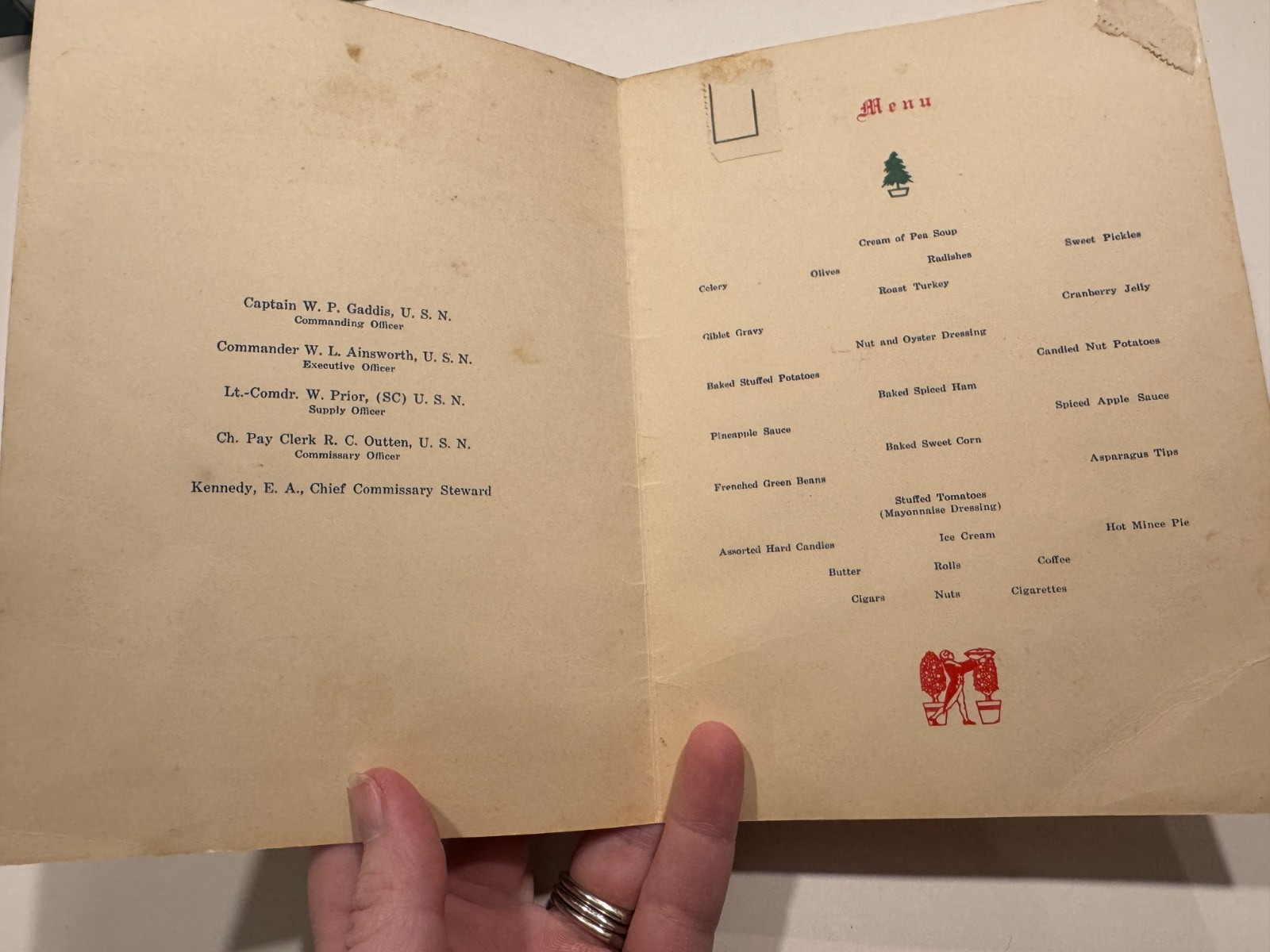 FREE SHIP! 1936 USS Mississippi Christmas Dinner Menu Navy Rare
