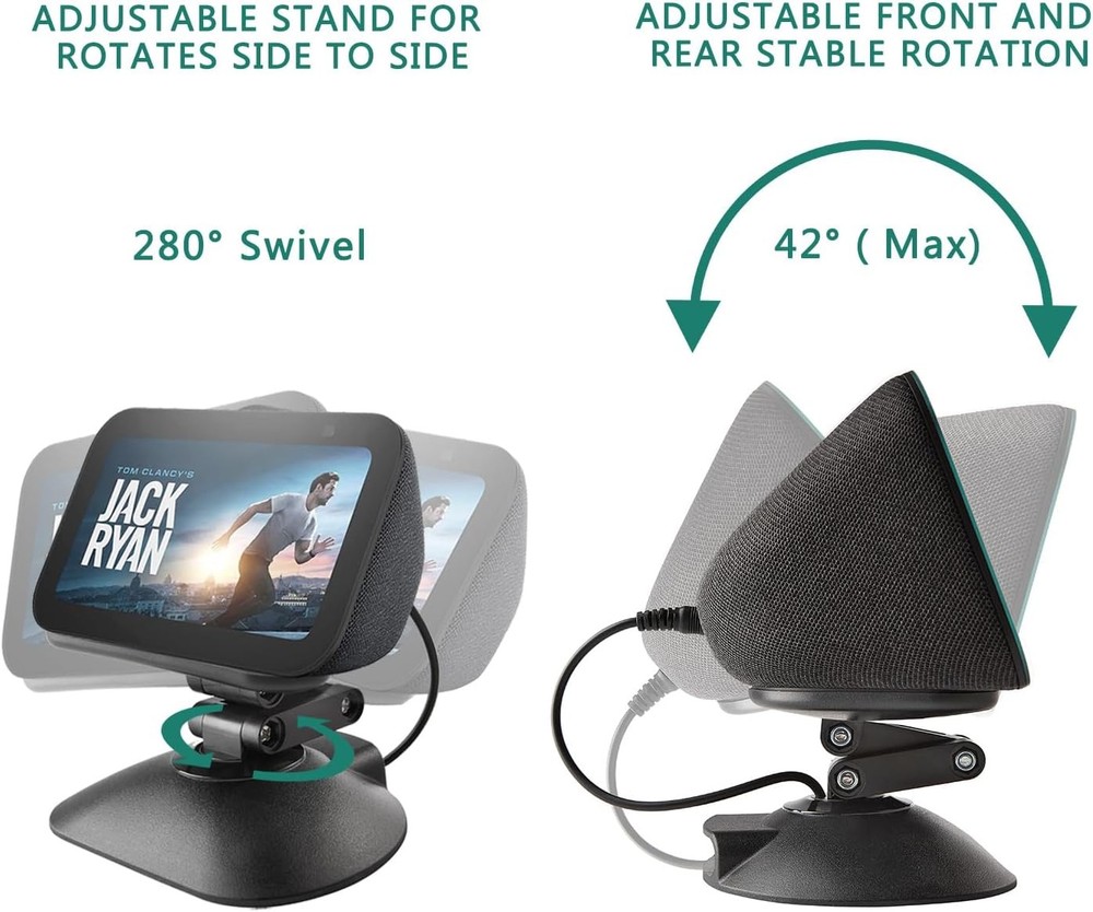 Adjustable Height Stand for Echo Show 5 (3rd gen) with USB-C and Black