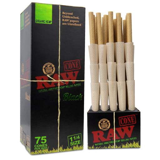 RAW Black Organic 1 1/4 Pre-Rolled Cones | 75 Pack