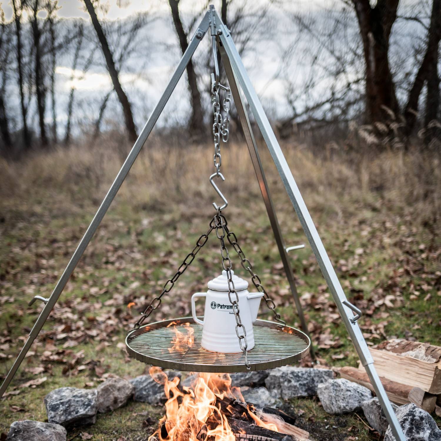 Petromax Hanging Campfire Grill Grate for Outdoor Cooking Tripod, Steel, 19.7 in