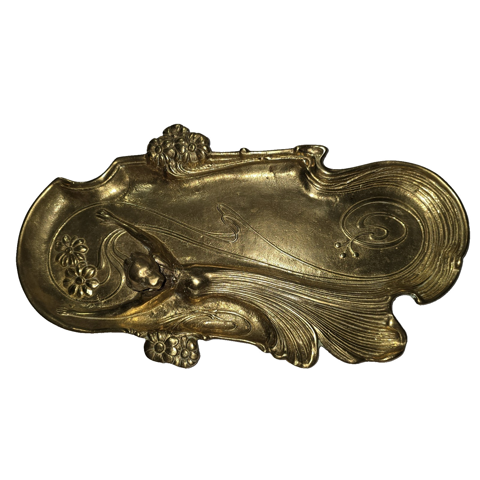 Art Nouveau German Woman in the Water Gentleman's Card Holder Bronze Tray