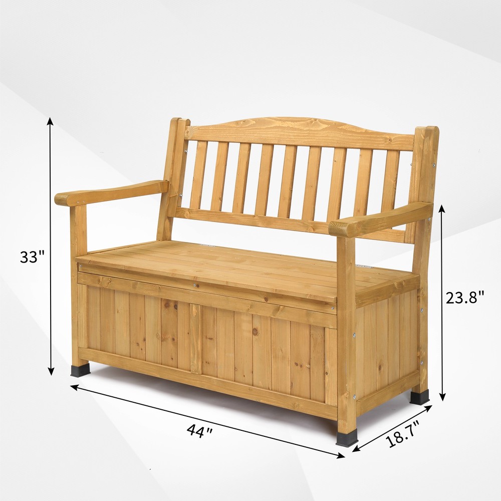 Yard Storage Bench Deck Box Wood Seating Container Tools Toys with Backrest