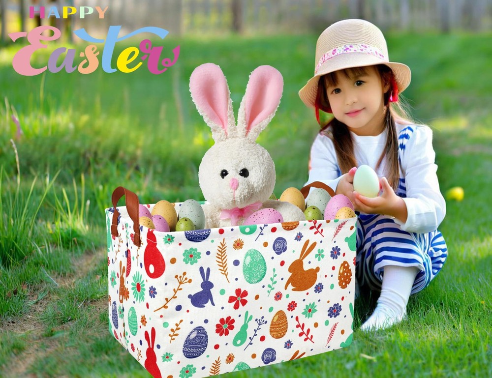BOOHIT Rectangle Empty Easter Baskets Boy Large Toy Storage Bin Girls collaps...
