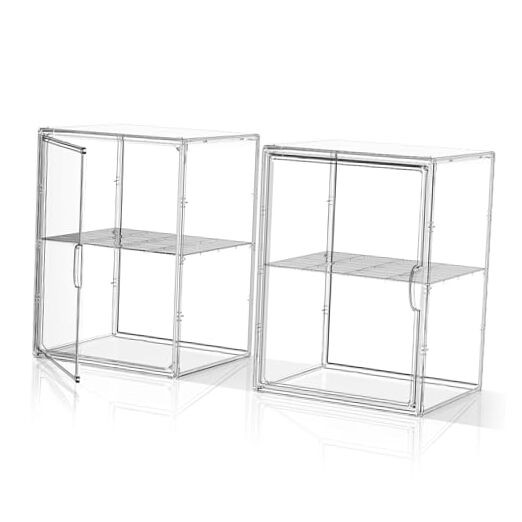 Acrylic Clear Display Case, Stackable Plastic Storage Bins with Shelf, XXL-2PCS
