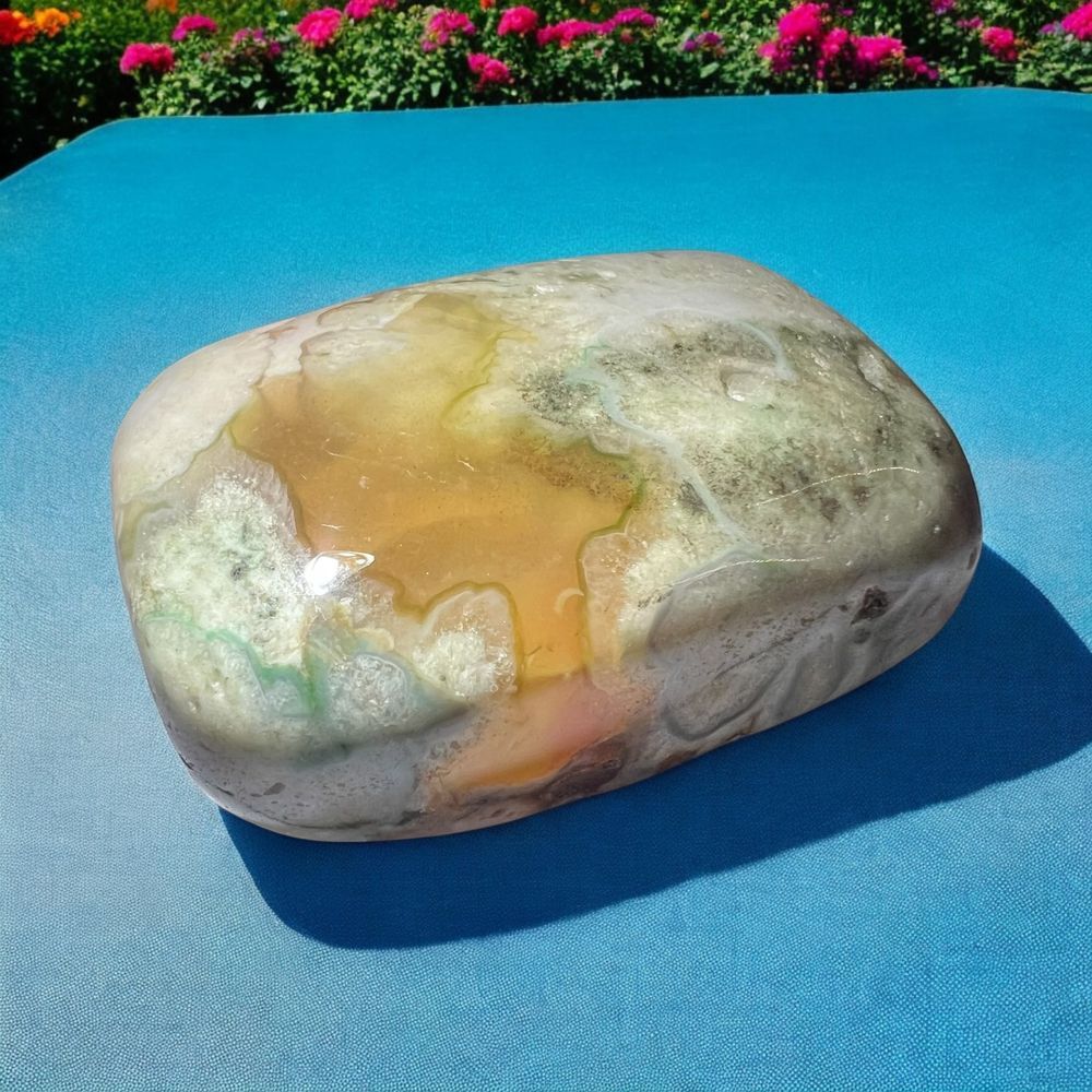Green Flower Agate Crystal Palmstone