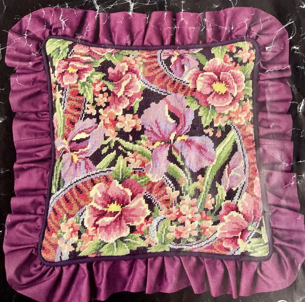 Dimensions Iris Tapestry Pillow needlepoint Kit 2381, NEW-open pkg