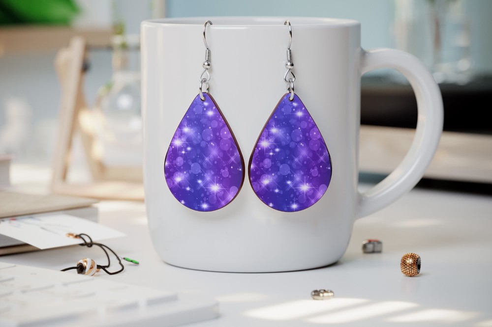 Purple Glitter Sparkling Teardrop Earrings