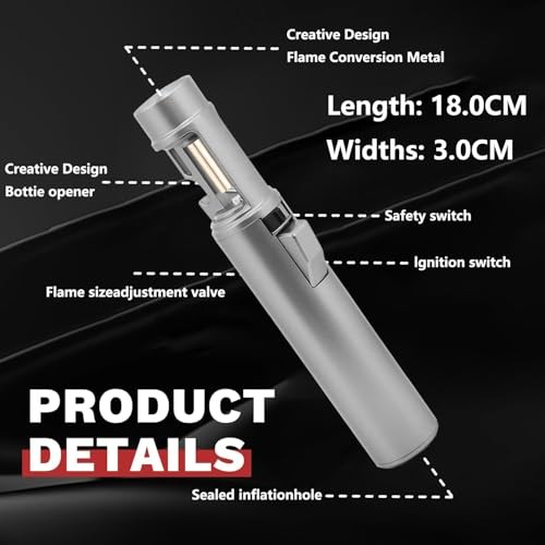 Torch Lighter, Butane Refillable Multifunction Straight Flame Bright Titanium