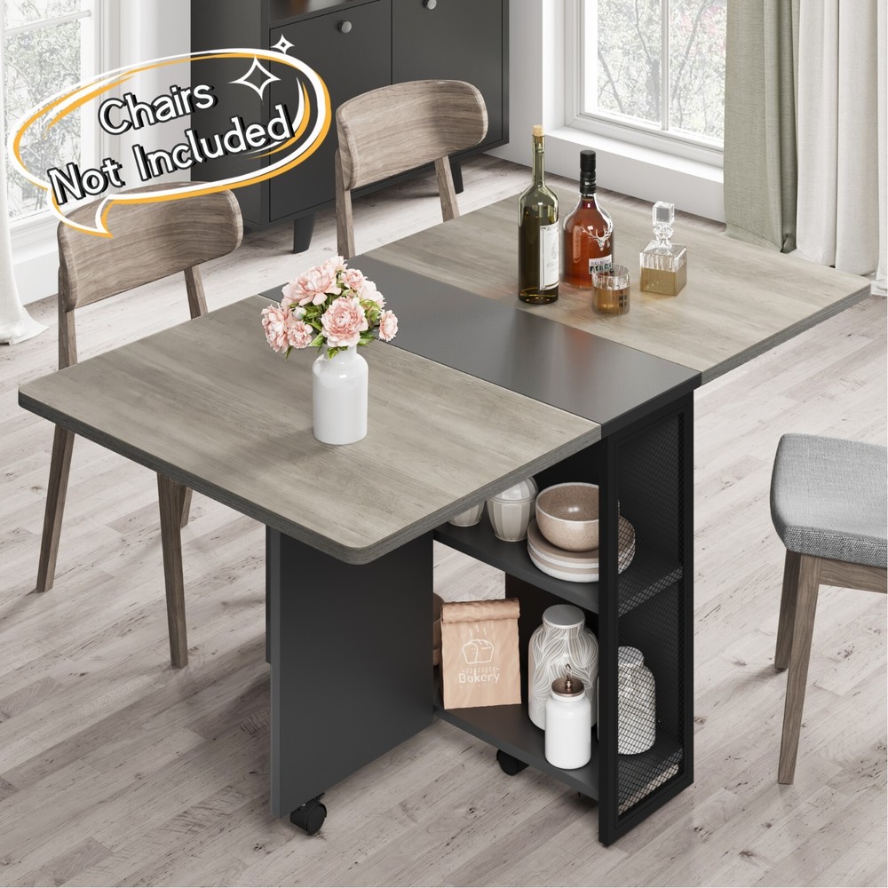 Folding Dining Table with Drop Leaf Storage Racks for Small Kitchen Space Saving