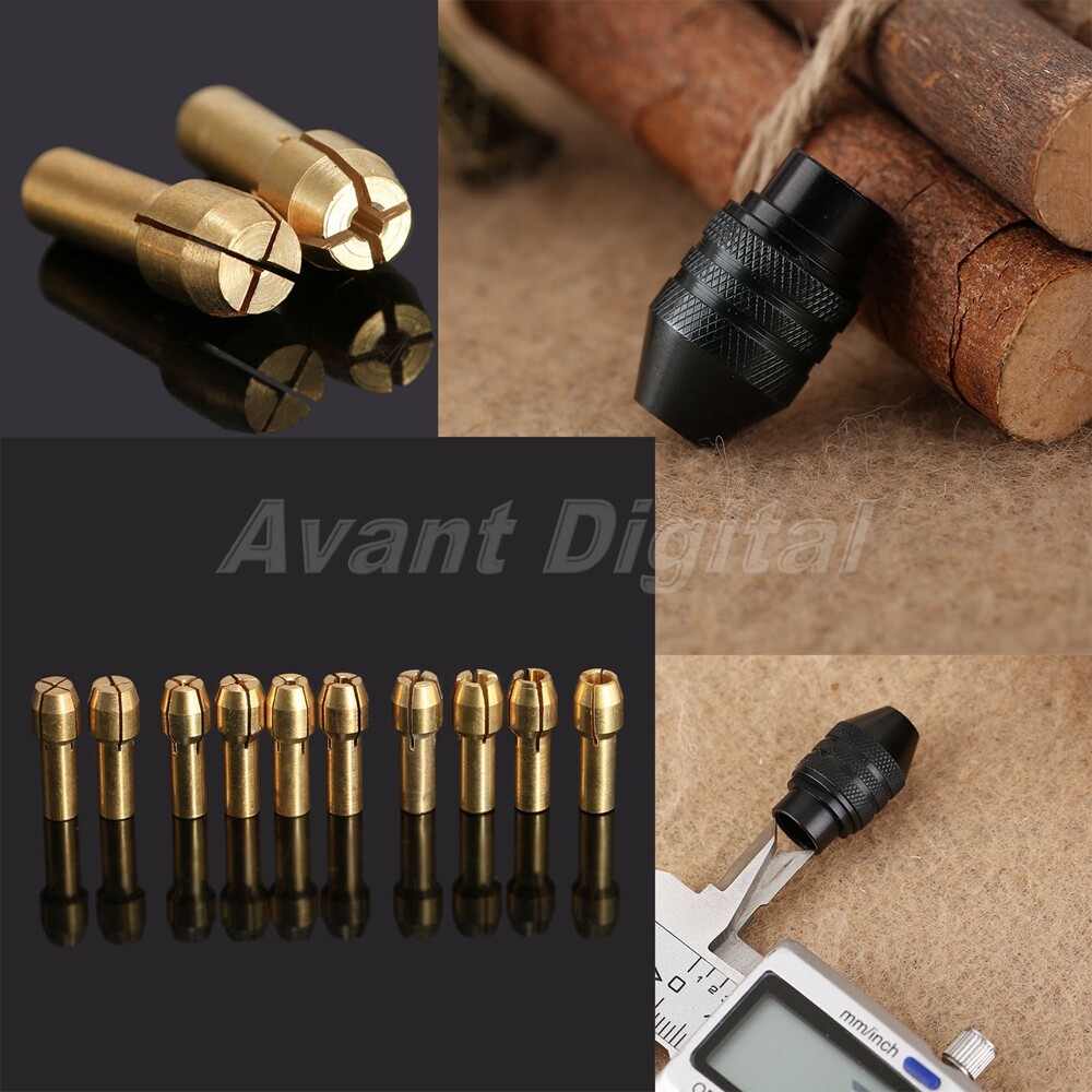Long Tail Keyless Drill Chuck &0.5mm-3.2mm Brass Collets Bits Tool 4.3mm Shank