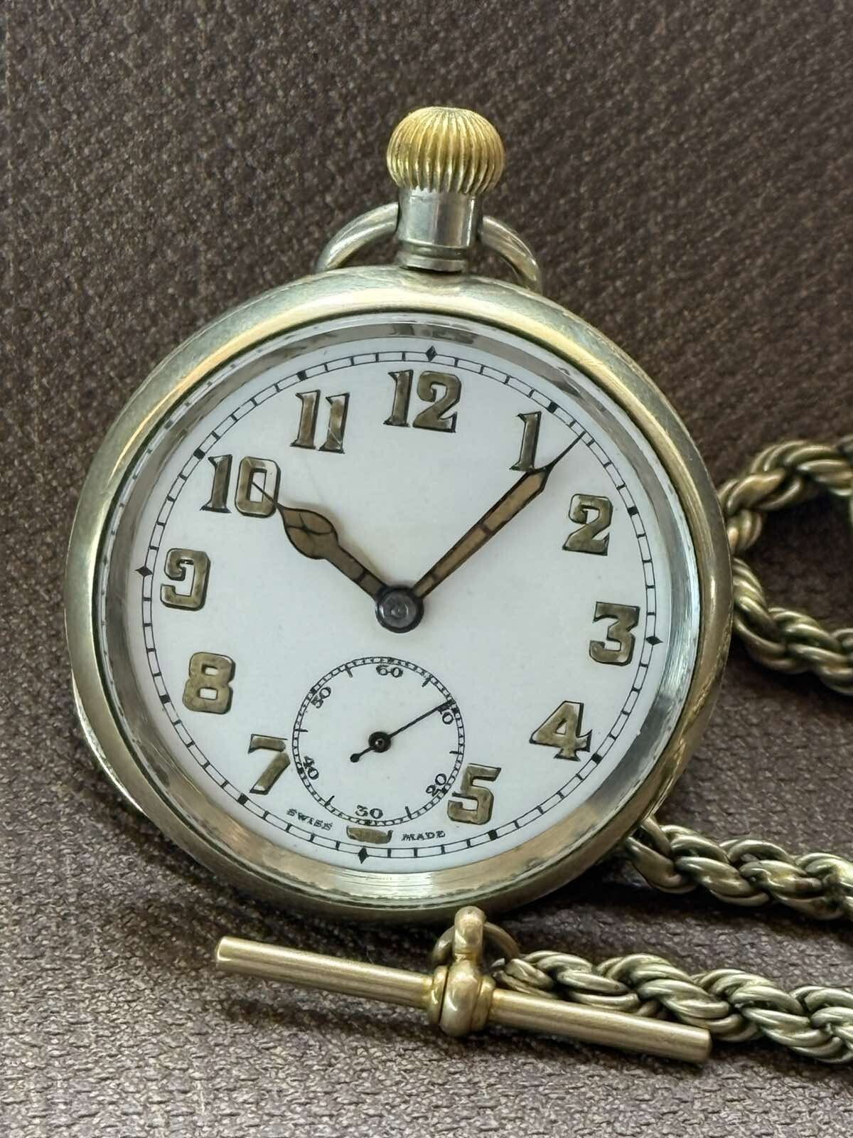 Antique Pocket Watch Mechanical Swiss Military Chain Ottoman Open Face Rare 19th
