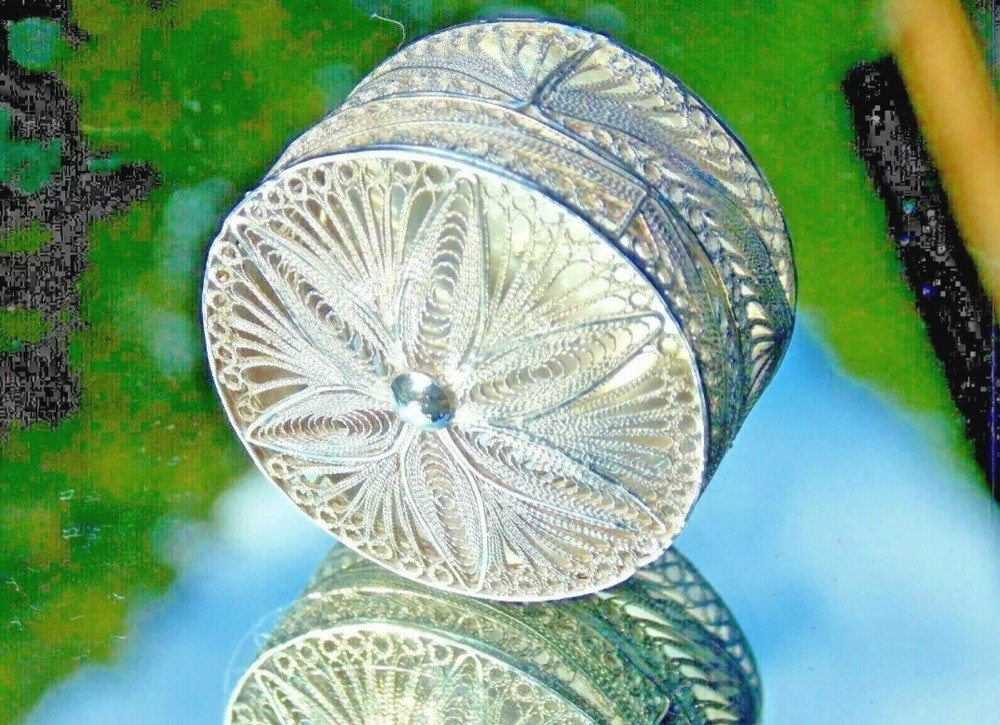 French Antique Victorian Filigree Solid Silver Snuff Box -Pomander Box