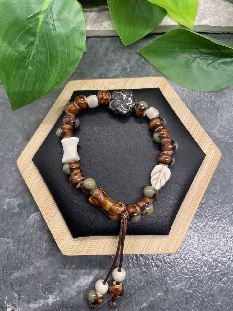 Handmade Ceramic Bead Beaded Stackable 6.5” Plus Stretch Bracelet New B330