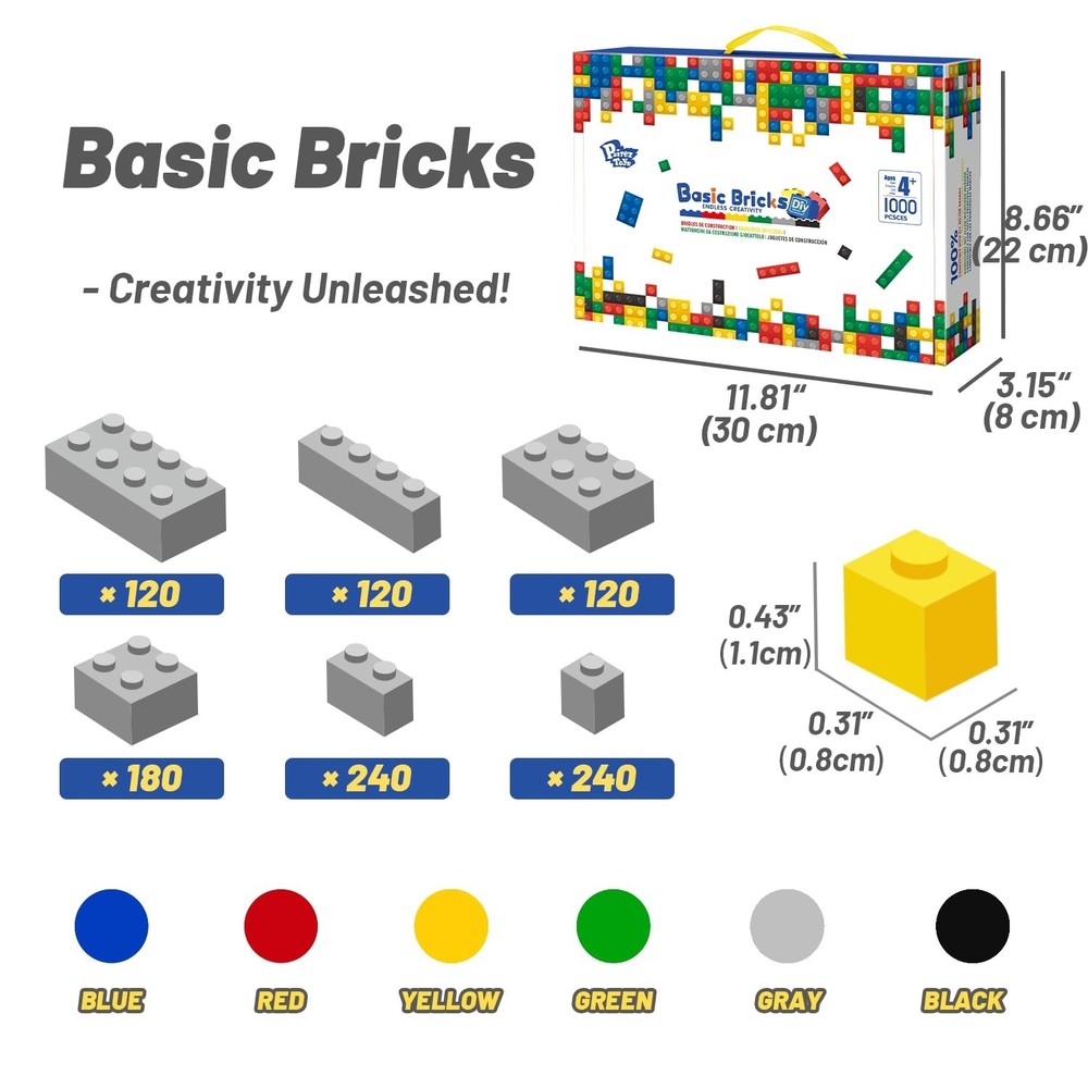 1000 Piece Building Bricks Set, Classic Creative MOC Bricks Starter Set, Acce...