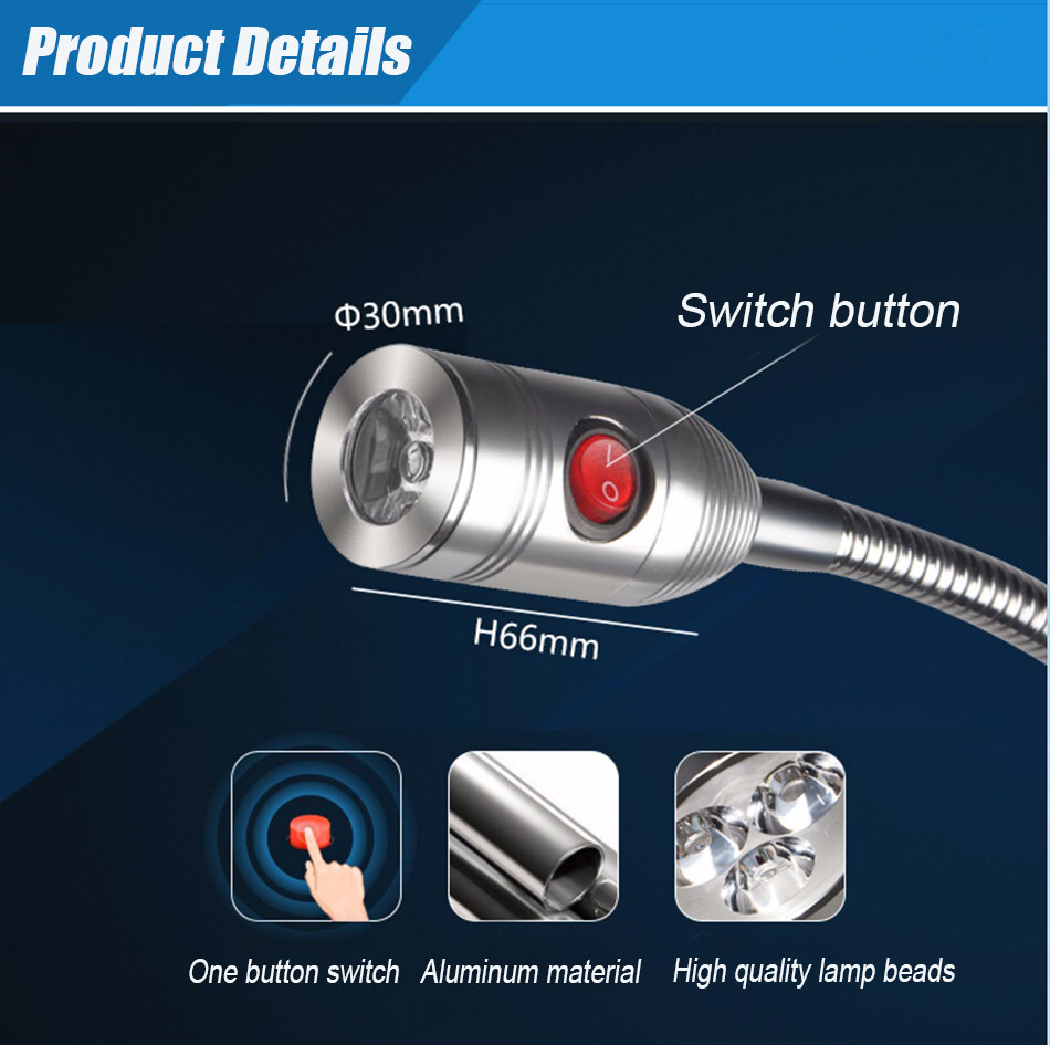 LED Machine Light Long Arm Hose Micro-machine Tool Work Light 24V Gooseneck Lamp