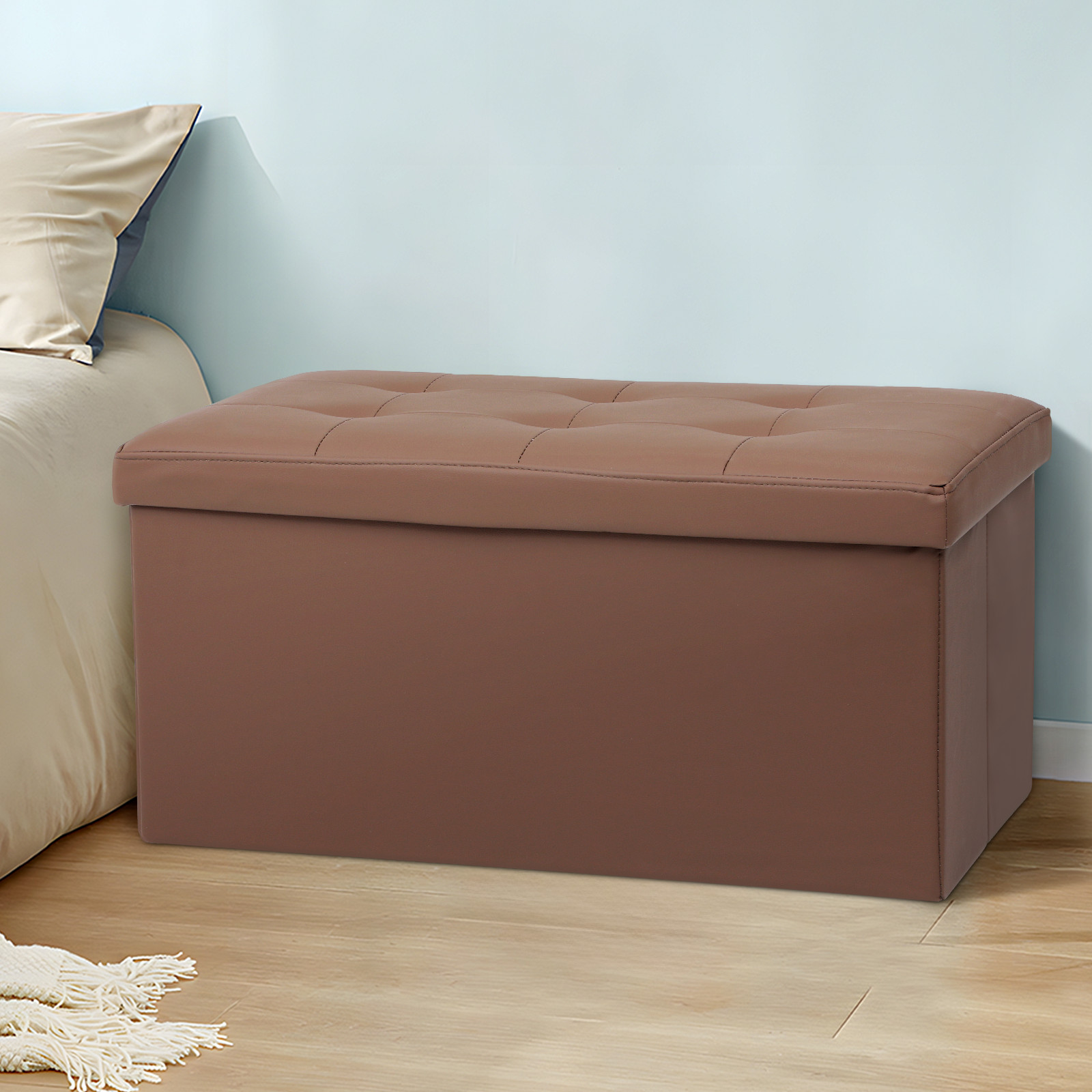 30"Lift Top Storage Ottoman Rectangular Bench Leather Upholstered Seat Footstool