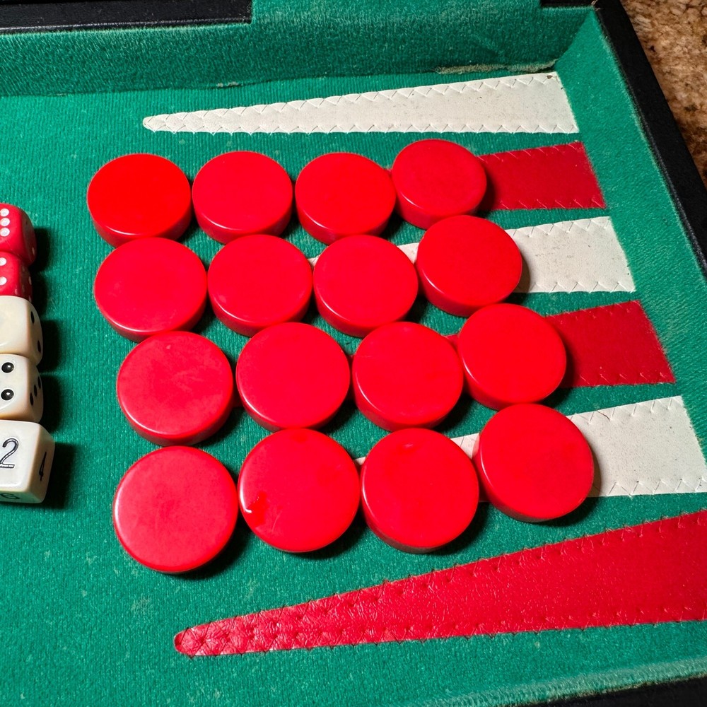 VTG Backgammon Set Bakelite 32 Red Cream Pieces