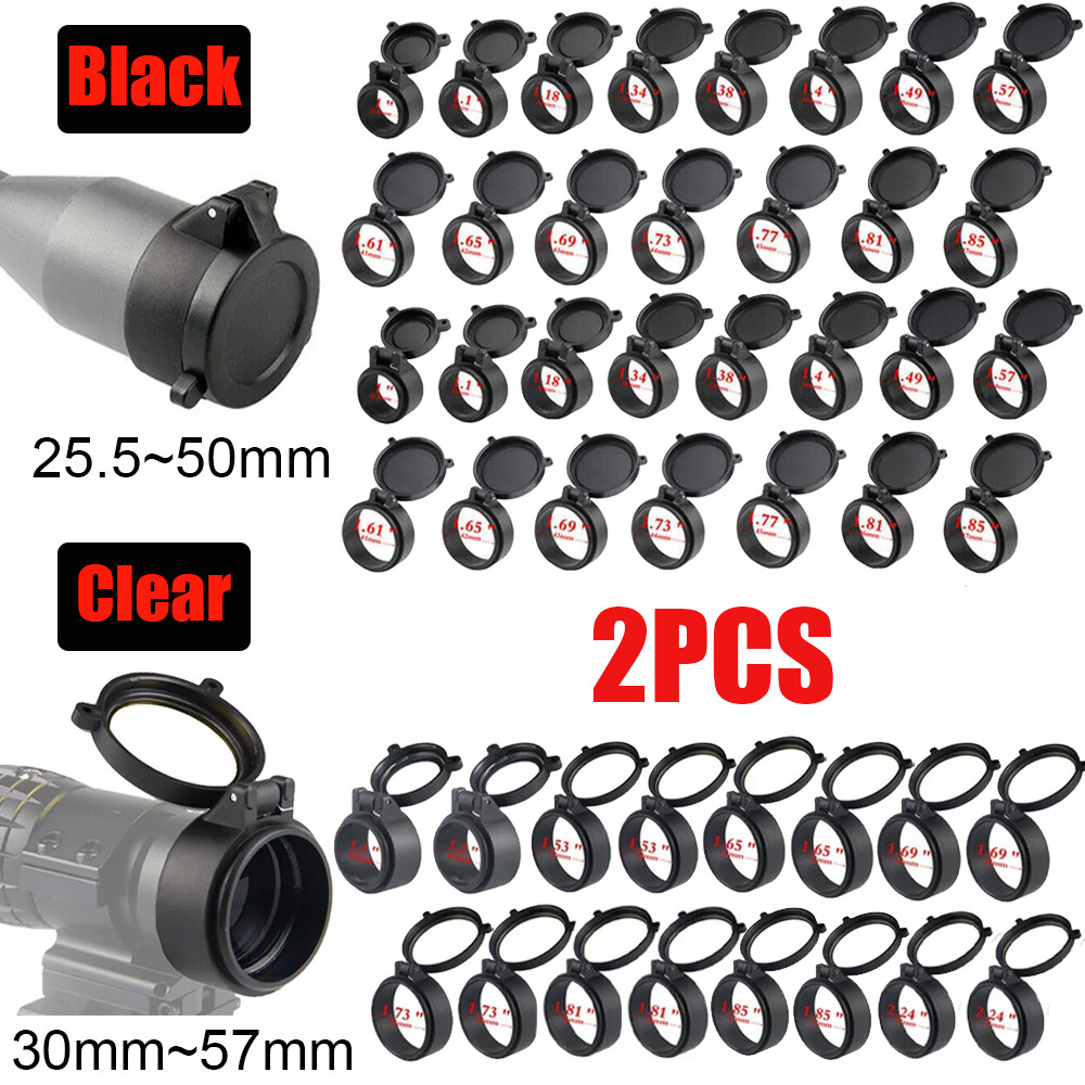 2Pcs Rifle Scope Lens Cover Flip Up Cap Objective Lense Lid Quick Spring Protect