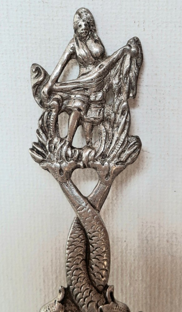 ANTIQUE GERMAN 800 SILVER DRAGON FISH HANDLE TEA CADDY SPOON