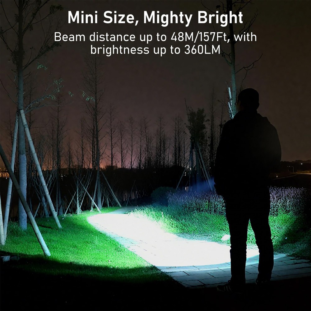 2-Pack Rechargeable EDC Flashlight 360LM Mini Keychain 3-Mode Waterproof Compact