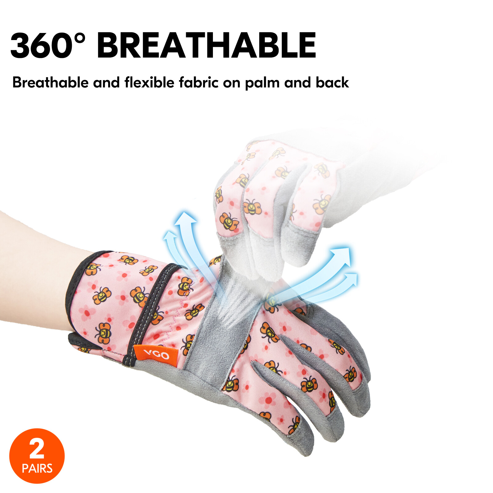 Vgo 2Pairs Kids Gardening, Lawing, Working DIY, outdoor Gloves (KID-MF3561)
