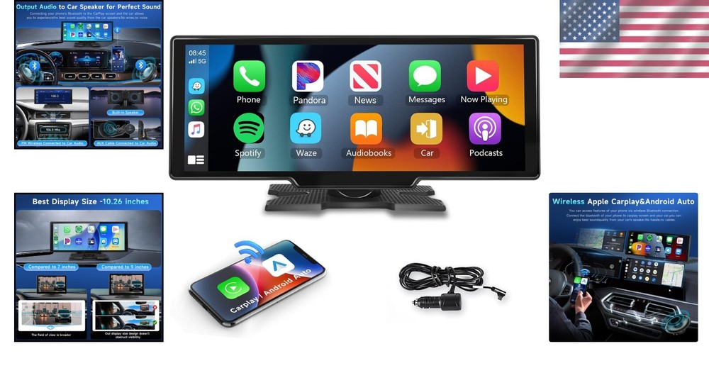 10.26" Touchscreen Wireless Apple Carplay Portable Car Stereo Android Auto, C...