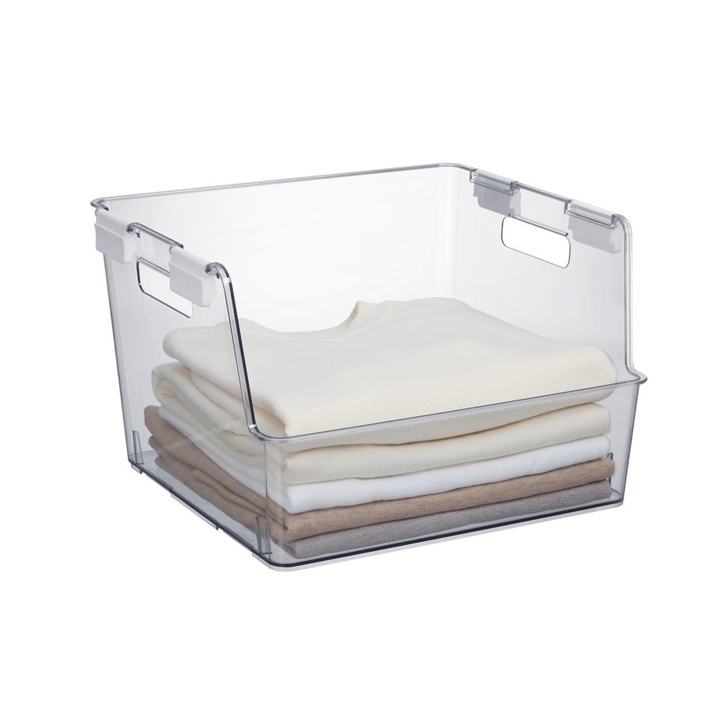 Large Clear Plastic Stackable Bin Closet W/ White Latches