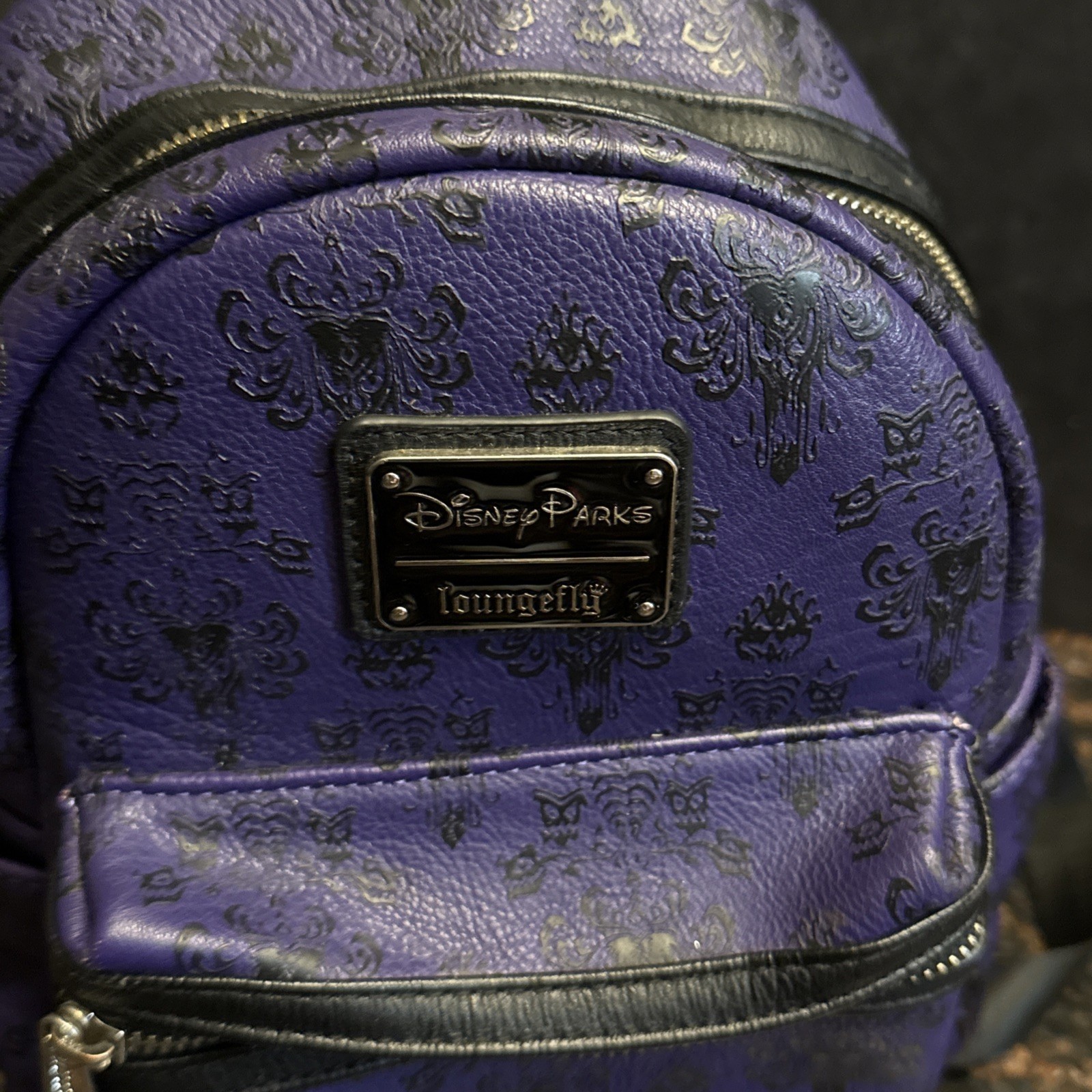 Disney Parks Loungefly Haunted Mansion Purple Black Wallpaper Mini Backpack RARE