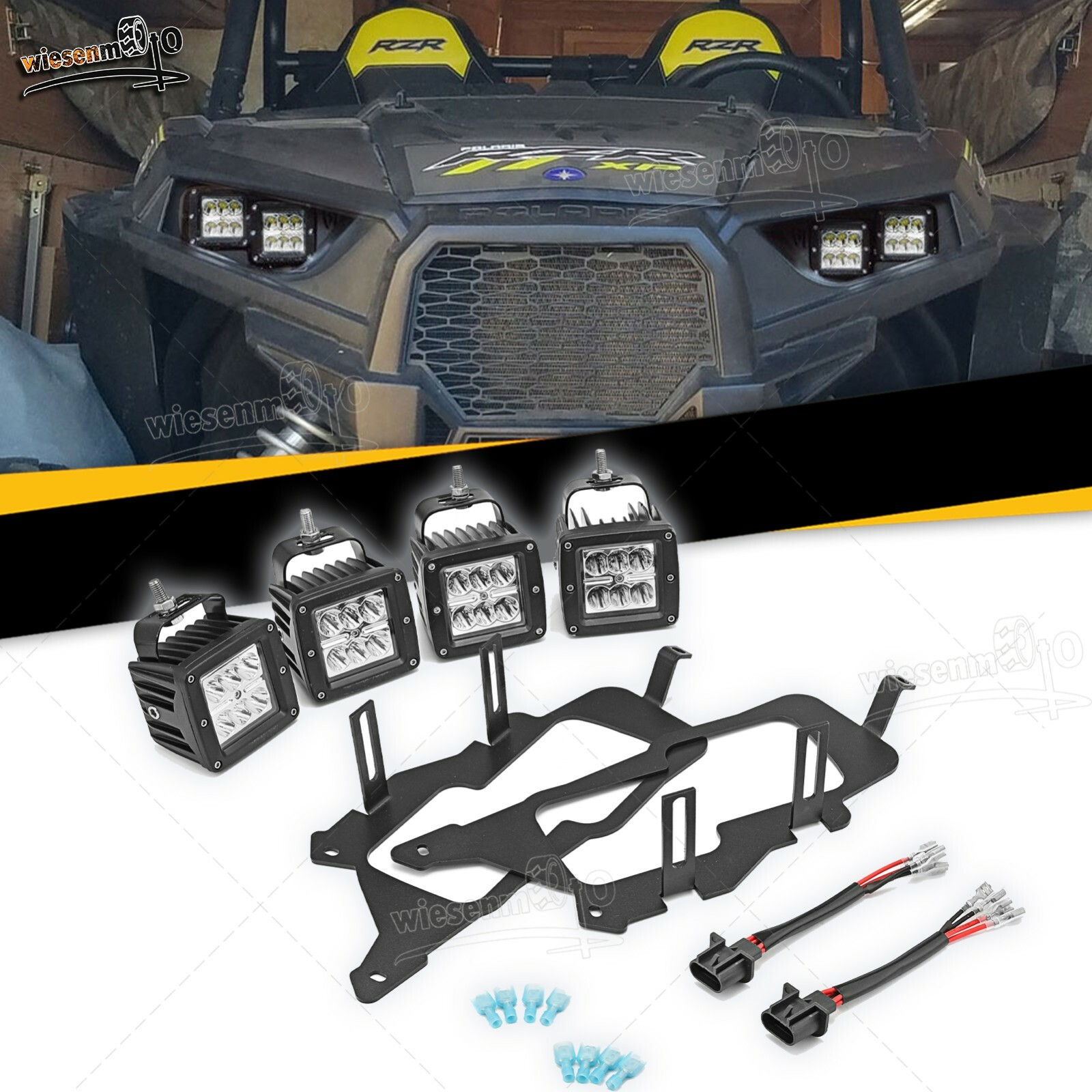 Fit 14+ Polaris RZR 800 900 XP 1000 Dual 24W LED Light Pods Headlight Mount Kit