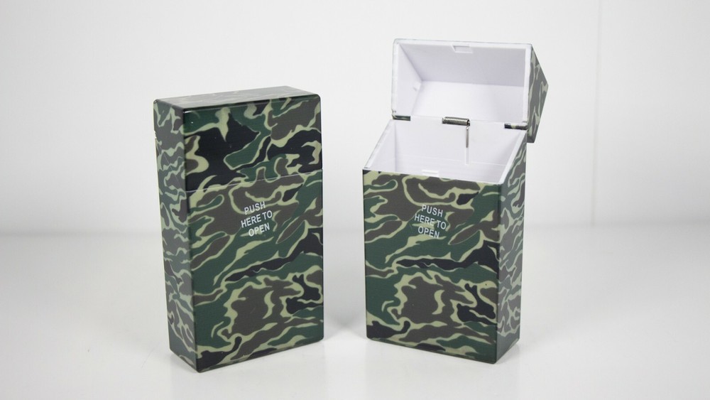12 Camouflage Design Push Open Plastic Cigarette Case Pack Holder 100mm