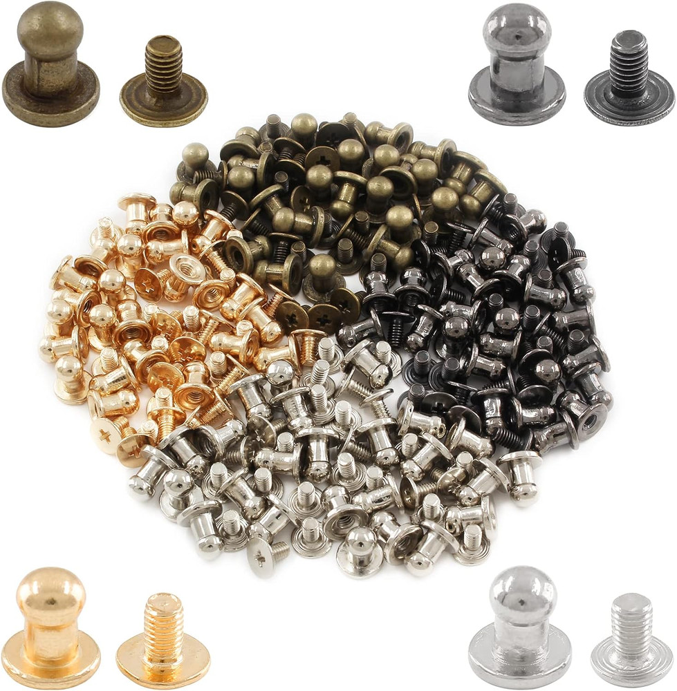100Set 5mm Round Head Button Studs Solid Button Stud Screw Leather Button Riv