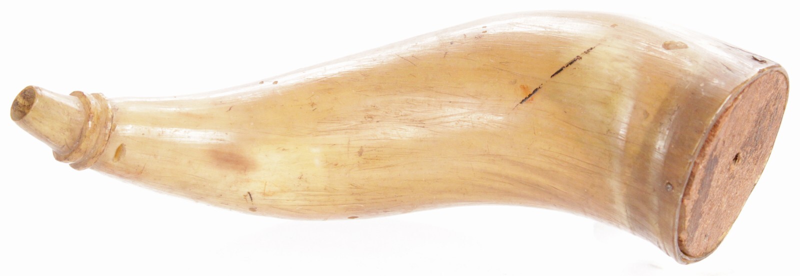 Antique 19th Century American Translucent Cow Horn Powder Horn Flask Old