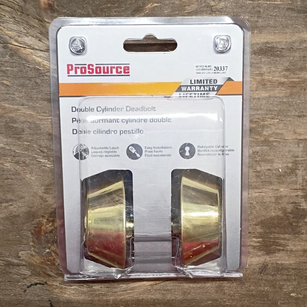 ProSource Double Cylinder Deadbolt Brass Gold Adjustable Latch Keys Model 20337