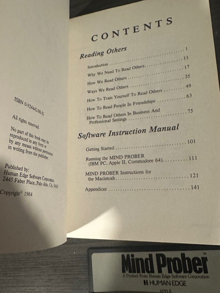 Mind Prober psychology analysis Apple II plus IIe 2 computer software with book