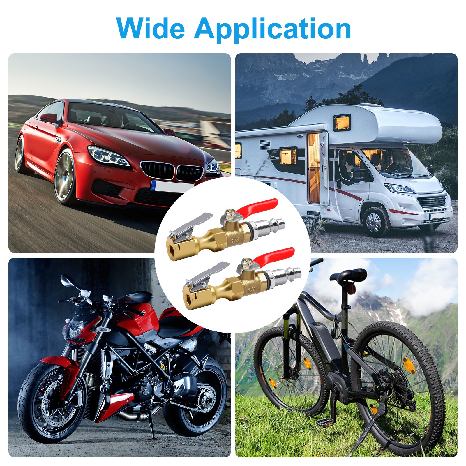 Portable Air Chuck Tire Inflator Nozzle Brass Lock-On Clip Switch 1/4" NPT Quick