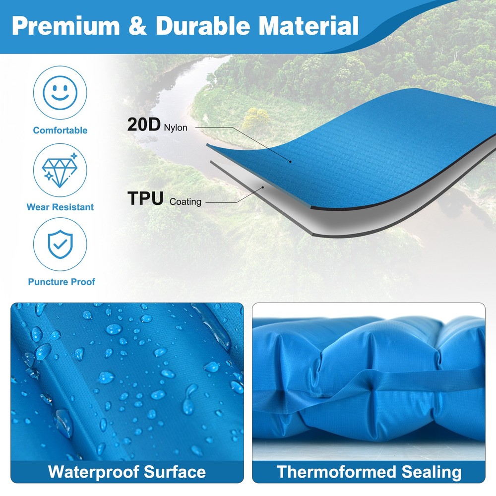 Inflatable 3 Inch Camping Sleeping Pad Waterproof & Comfortable Sleeping Mat