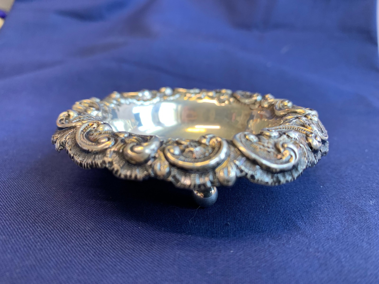 Antique Sterling Silver Condiment Dish Master Salt Cellar 37.03g Floral Repousse