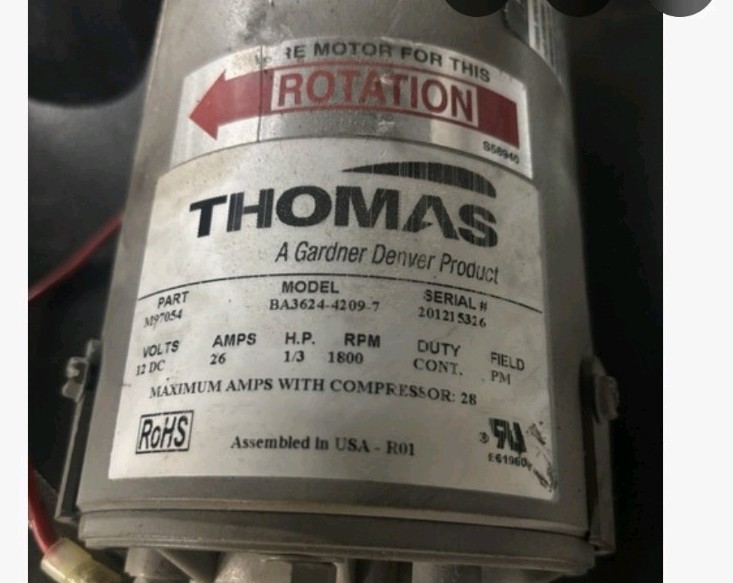 Thomas Piston Air Compressor, 1/3HP, 12VDCV