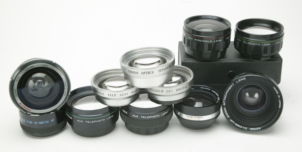 Grab Box For 11 Auxiliary/Conversion Lenses With Different Threads. All Clean.
