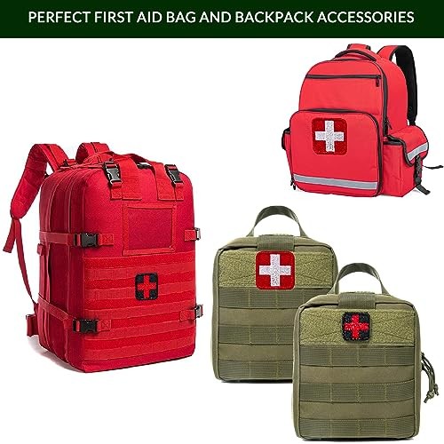 2PCS Medic Patches, Red Corss First Aid Hook & Loop Patch Full Cross Red
