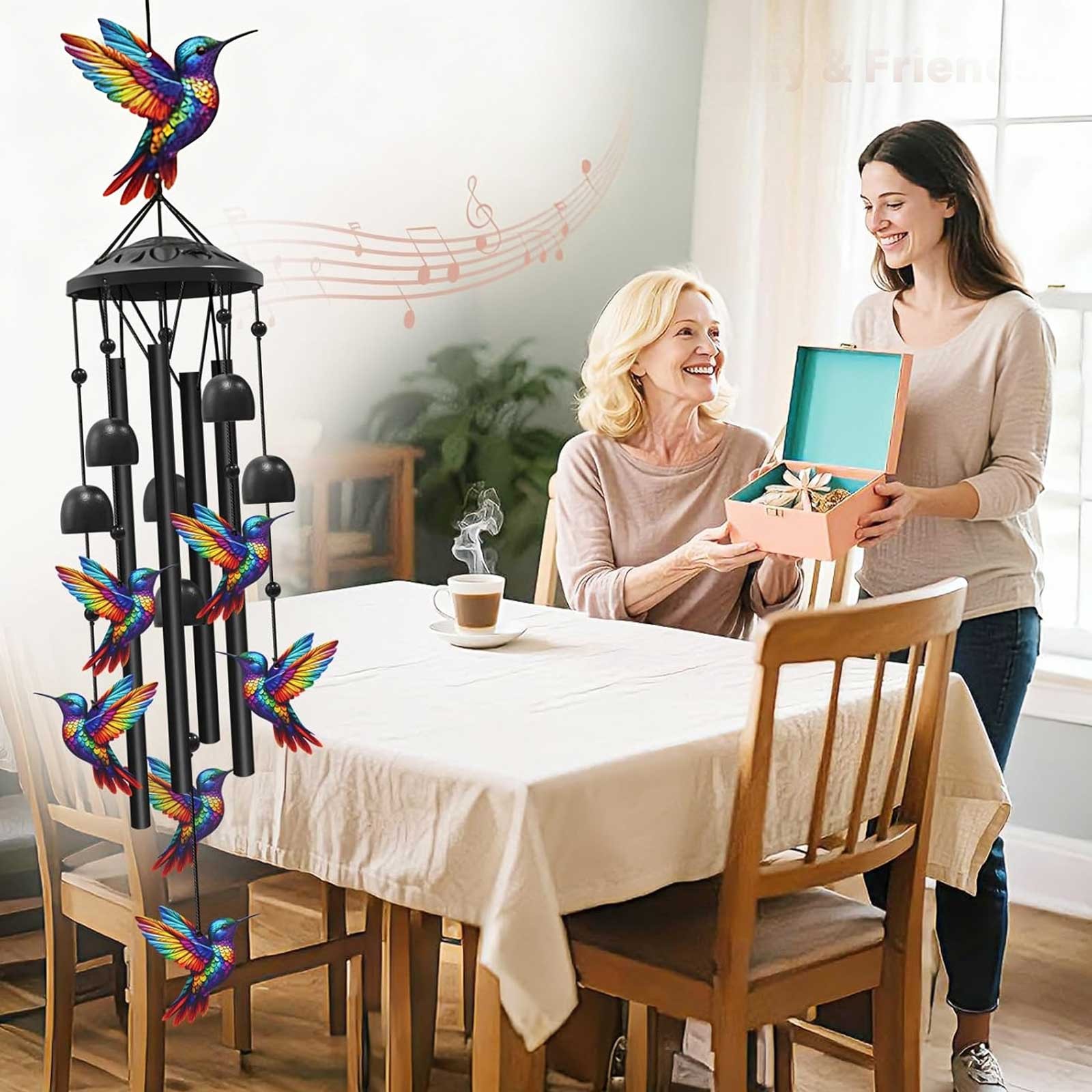 Hummingbird Wind Chimes Outdoor Garden & Yard Decor Black Aluminum Tubes Hanging