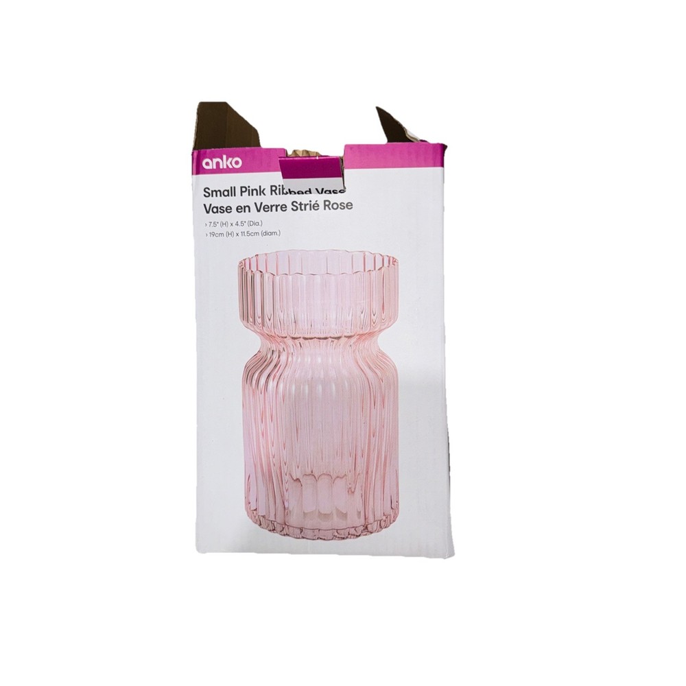 Anko Small Pink Ribbed Vase (Box Missing Lid)