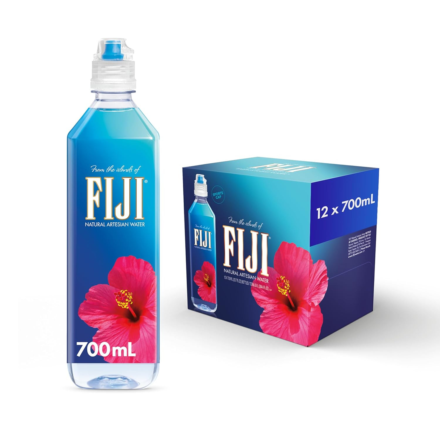 FIJI Natural Artesian Bottled Water 700Ml / 23.7 Fl Ounce (Pack of 12) - Sports