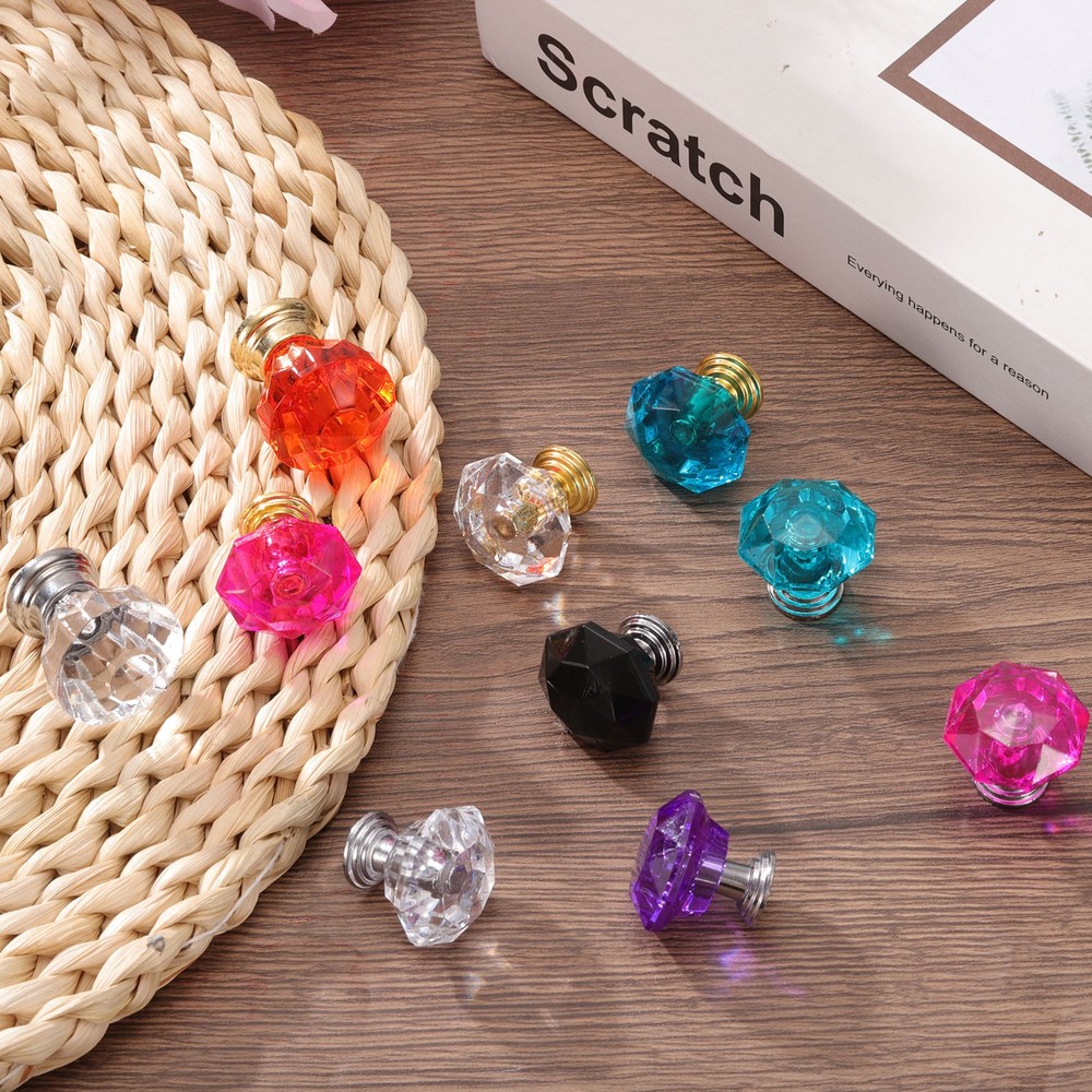 2Pcs Crystal Drawer Knobs 24 mm Dresser Knobs for Cupboard Red/Gold