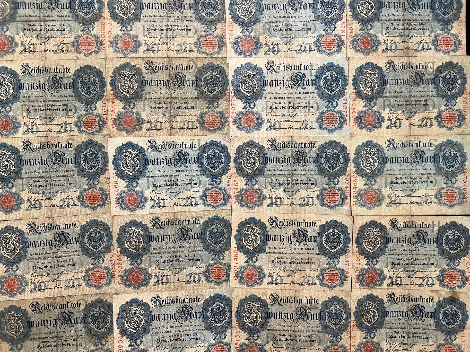 3x 1914 German 20 Mark Banknote World War One Currency Fascism Hyperinflation