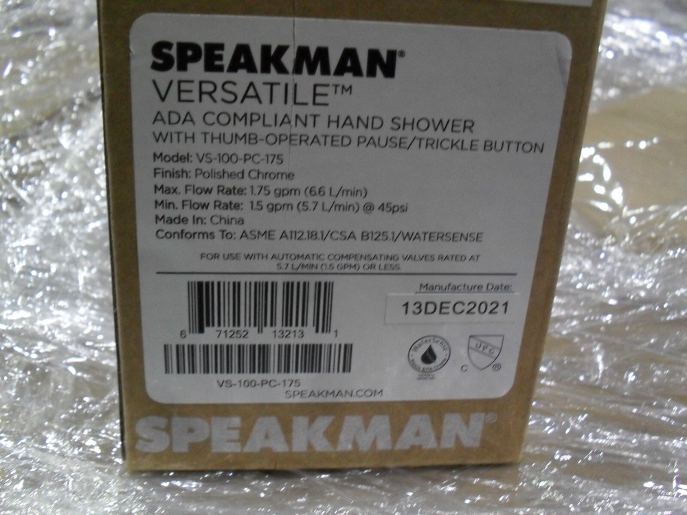 Speakman VS-100-PC-175 Versatile ADA Handshower Thumb control Chrome